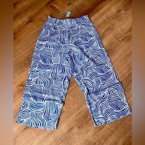 NWT LOFT BEACH linen wide‎ leg pants MEDIUM PETITE pull on resort vacation boho